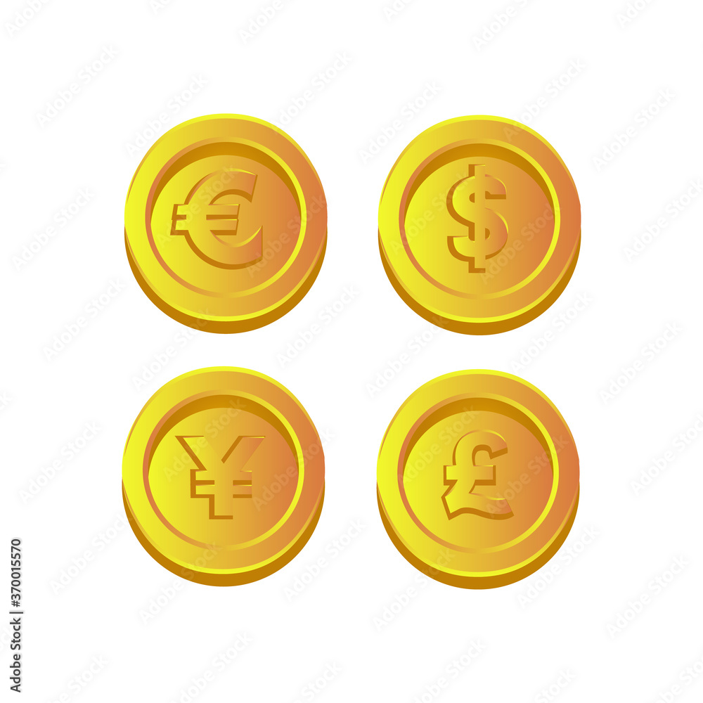 Dollar, euro, pound and yen gold cos illustration icon design Dollar, euro, pound and yen gold cos illustration icon design