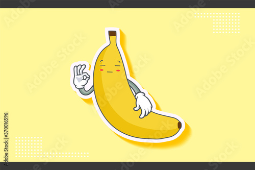 ZONK, MEDITATIVE, UNAMUSED Face Emotion. Nice Hand Gesture. Banana Fruit Cartoon Drawing Mascot Illustration.
