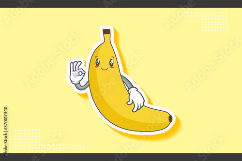 SLIGHTLY SMILE FACE, SLIGHTLY, SMILING, SMILE Face Emotion. Nice Hand Gesture. Banana Fruit Cartoon Drawing Mascot Illustration.
