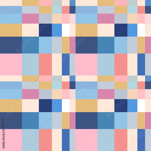 Abstract mosaic geometric background. Vector seamless pattern with simple geometric shapes like squares in pastel colors. Retro scandinavian style.