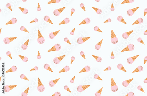 Vector illustration of a seamless pattern with ice cream cones on a light background.