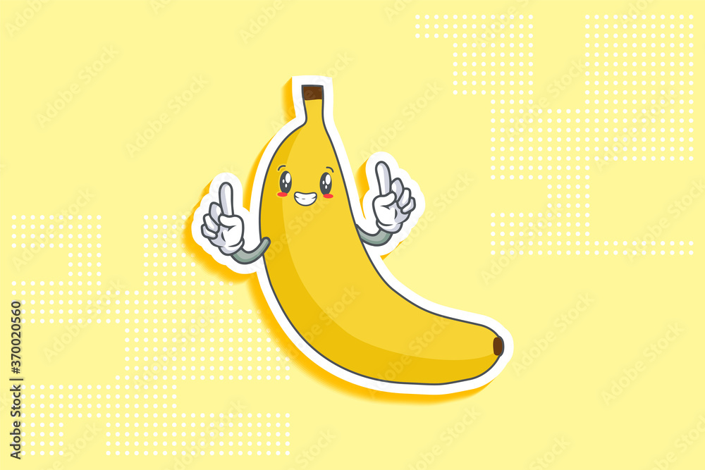 SMILING, HAPPY, GRIN SMILE Face Emotion. Double Forefinger Hand Gesture. Banana Fruit Cartoon Drawing Mascot Illustration. SMILING, HAPPY, GRIN SMILE Face Emotion. Double Forefinger Hand Gesture. Banana Fruit Cartoon Drawing Mascot Illustration.