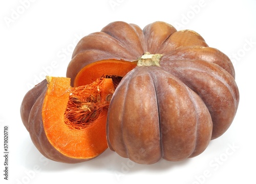 PUMPKIN cucurbita maxima AGAINST WHITE BACKGROUND photo