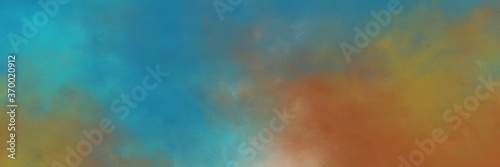 decorative abstract painting background graphic with teal blue, brown and sienna colors and space for text or image. can be used as horizontal background graphic