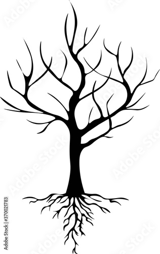 Hand drawn black icon of an isolated tree with roots. The element for decoration  emblems  logo