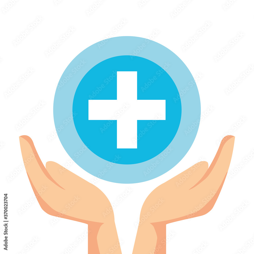 hands holding cross shape inside circle, medical and health concept vector illustration design hands holding cross shape inside circle, medical and health concept vector illustration design