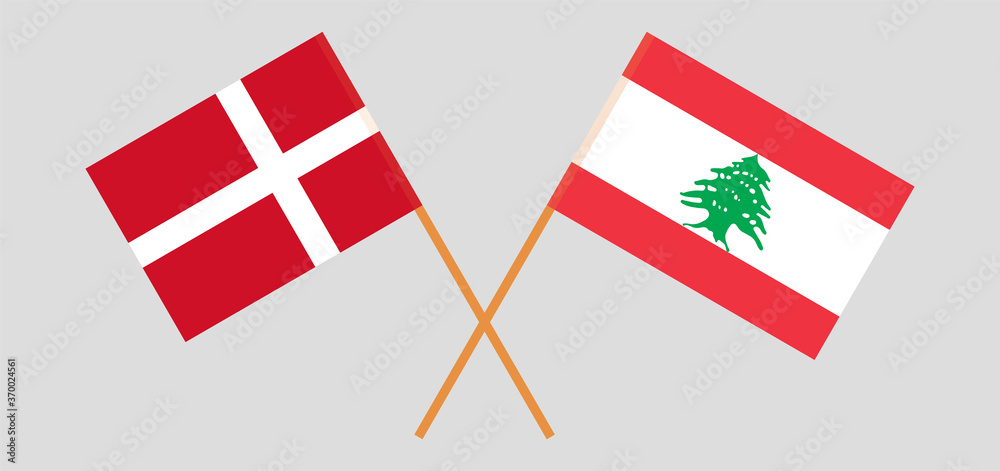 Crossed flags of Lebanon and Denmark