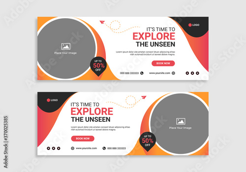 Travel company social media banner template design. Abstract web banner template. Vector graphic design. Social media cover or banner. Corporate business cover layout.