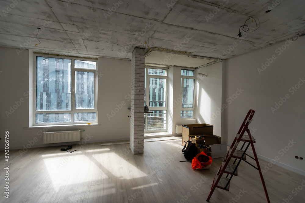 Interior of apartment with materials during on the renovation and ...