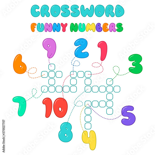 Crossword with numbers. Vector education game for children. Word search puzzle. Mini-game for children.