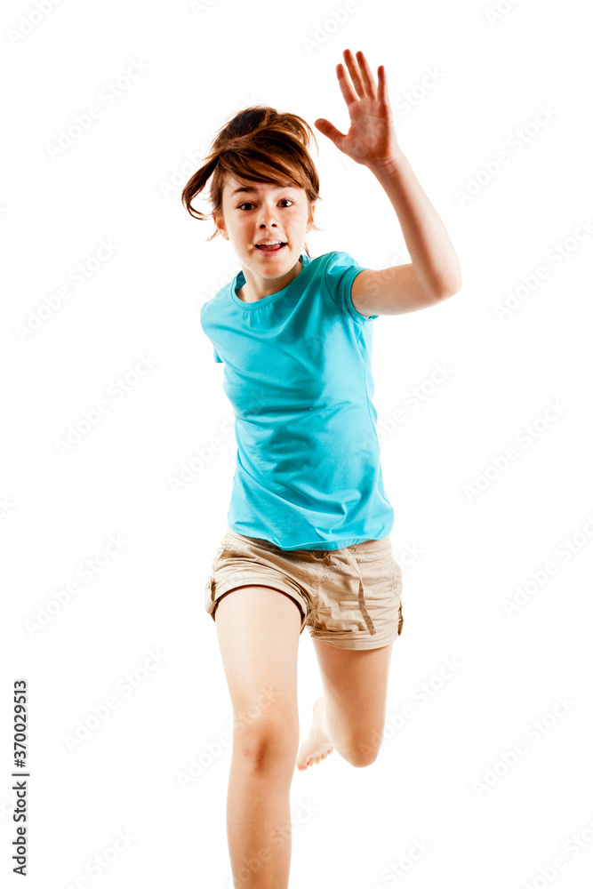 Girl jumping isolated on white background
Girl jumping isolated on white background