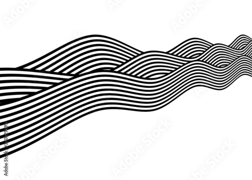 Abstract waves from black curved lines on a white background. Trendy vector pattern