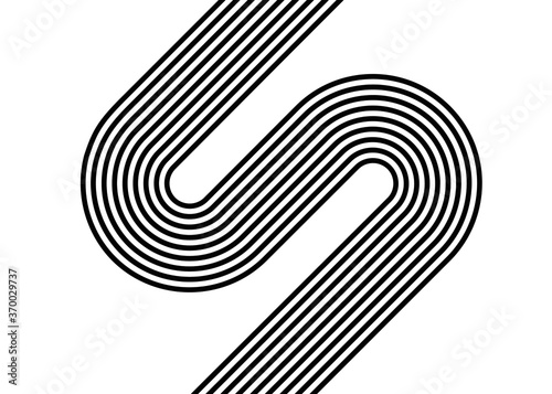 Abstract track with curves from black curved parallel lines on a white background. Trendy vector background