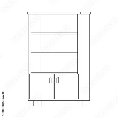 Empty office or home cupboard line art icon isolated on white background. Black line book rack storage - element of furniture. Flat design cartoon interior vector illustration with editable stroke.