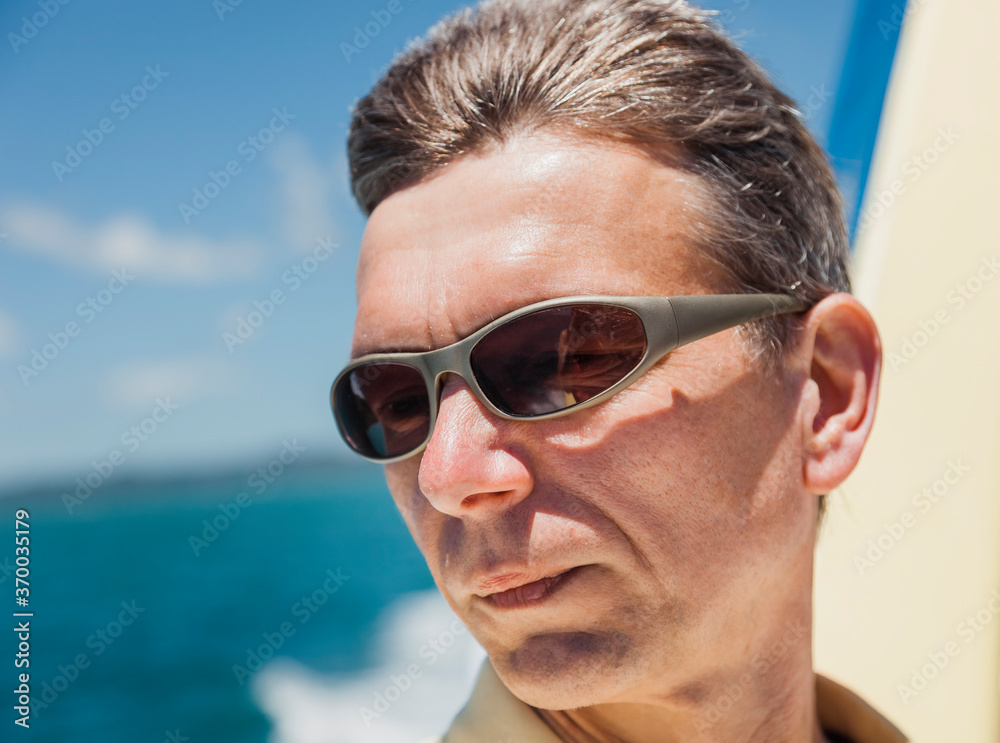 Portrait of man with sunglasses against sea Portrait of man with sunglasses against sea