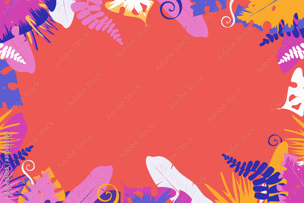 Backdrop, social media design templates with space for text. Background with plants and leaves. Summer vector illustration in simple flat style for banner, greeting card, poster etc