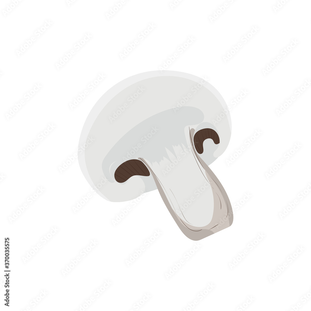 Flat vector stock icon illustration of mushroom champignon isolated on white background. Design for poster, web pages, card, menu cover, magazine, book etc. Flat vector stock icon illustration of mushroom champignon isolated on white background. Design for poster, web pages, card, menu cover, magazine, book etc.
