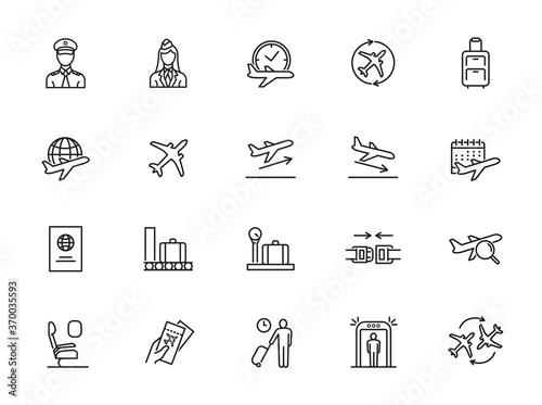 minimal airport line icon set