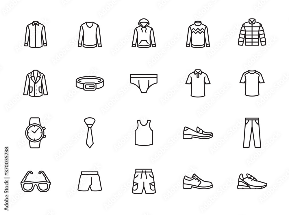 minimal man clothes line icon set minimal man clothes line icon set