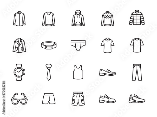minimal man clothes line icon set