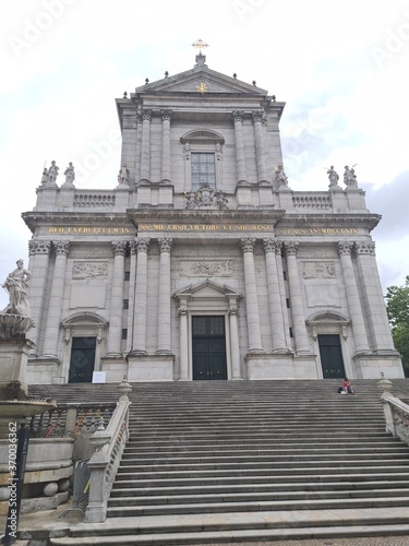 the facade of the cathedral of st mary in brussels belgium