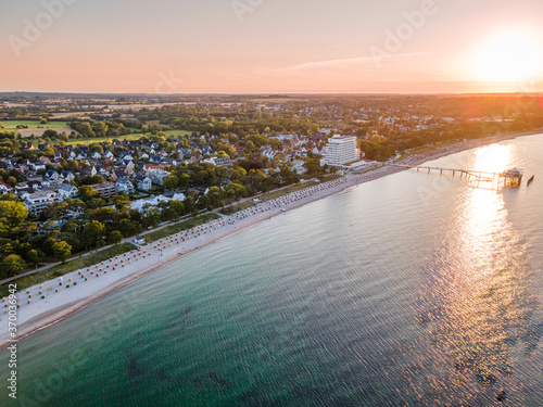 Fototapeta Naklejka Na Ścianę i Meble -  Top View Timmendorf Beach view during Summer time with Sunset colors