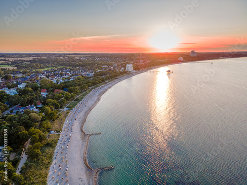 Top View Timmendorf Beach view during Summer time with Sunset colors