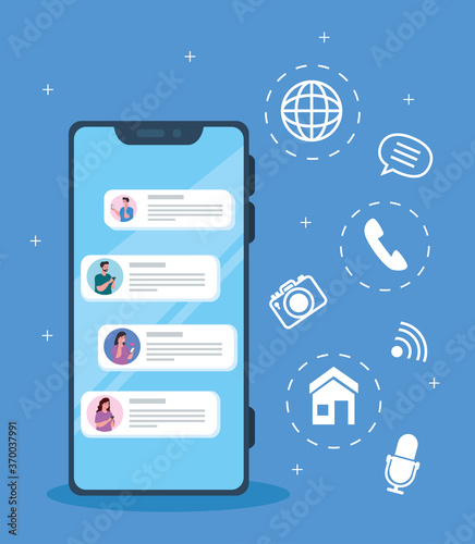online chat messages of people in smartphone, chat digital communication online, social media concept vector illustration design