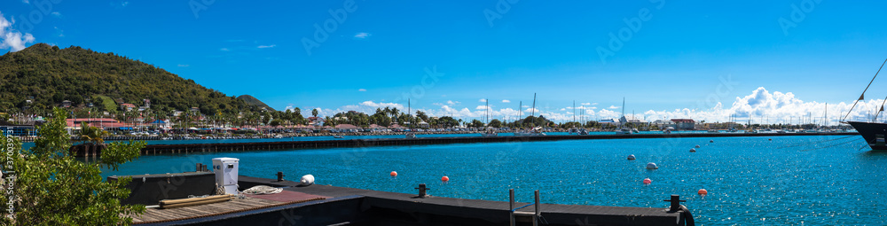 Panoramic view of Marigot bay, Saint Martin, Caribbean