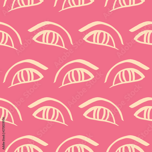Vector hand drawn female eyes doodles seamless pattern background