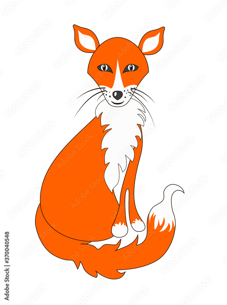 Obraz premium Animal fox of orange color in cartoon style. Drawing isolated on white background. Stock vector illustration.
