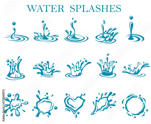 collection with abstract symbols of blue water splash isolated on white background