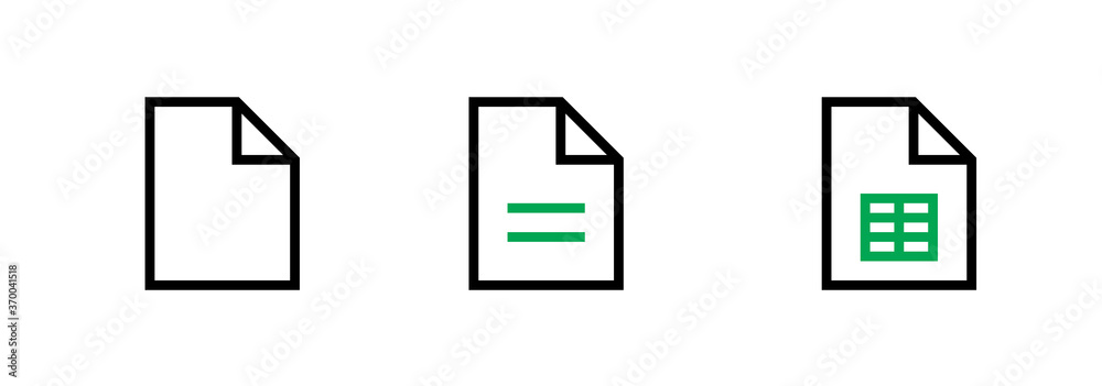 Mini set with three icons documents in flat design. Editable vector outline. File symbol. Mini set with three icons documents in flat design. Editable vector outline. File symbol.