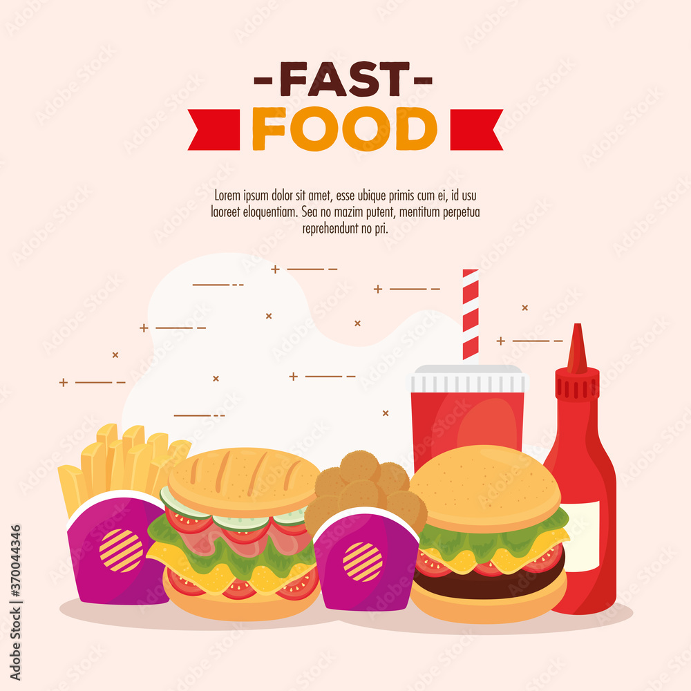 poster with set of delicious, fast food vector illustration design poster with set of delicious, fast food vector illustration design