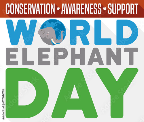 Flat Design with Globe, Elephant and Precepts to Celebrate its World Day, Vector Illustration