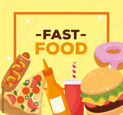 fast food poster, with set of delicious fast food vector illustration design