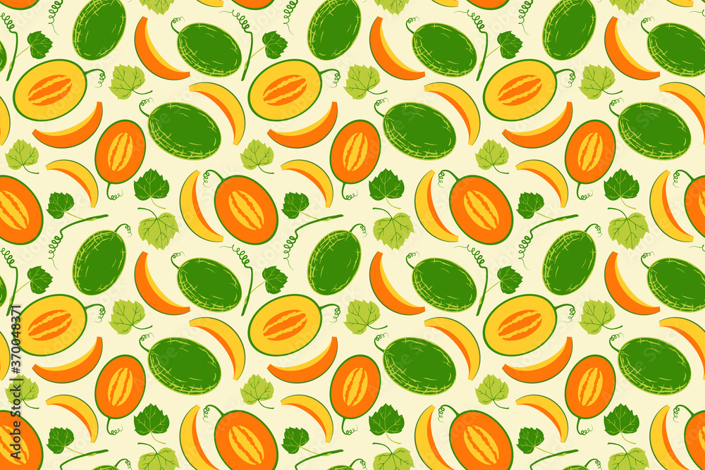 Ripe yellow melon seamless pattern. Whole berry with slice, flowers and seeds. Hand drawn illustration for fabric, textile, cover, wallpaper, calendar. Organic vegetarian food backdrop. EPS 10 Ripe yellow melon seamless pattern. Whole berry with slice, flowers and seeds. Hand drawn illustration for fabric, textile, cover, wallpaper, calendar. Organic vegetarian food backdrop. EPS 10