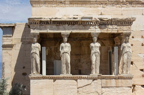 Architecturalclose-up of the Athens' Acropolis caryatids