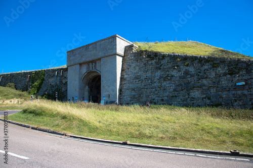 The entrance arch to Her Majesty's Prison The Verne, Victorian citadel , Isle of Portland, Dorset, UK photo