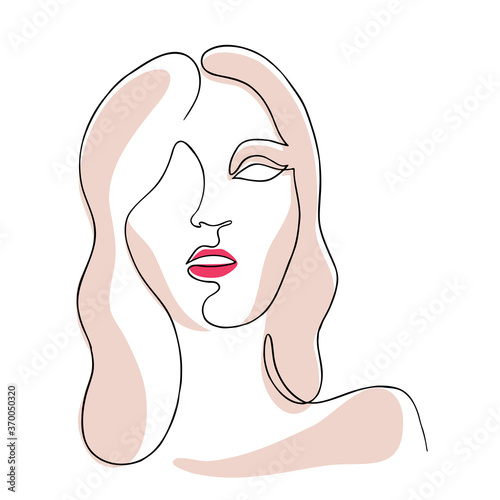 Hand drawn outline vector illustration of woman portrait. Continuous line art  minimalist concept