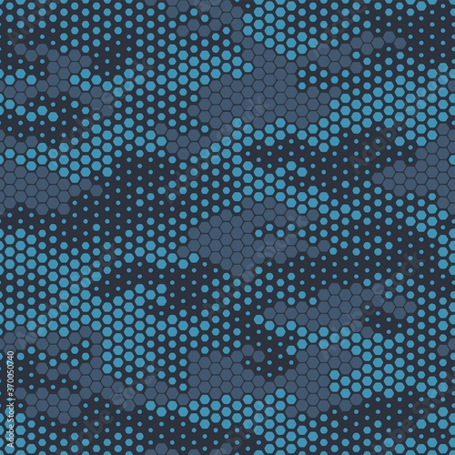 Full seamless modern dots halftone camouflage pattern for decor and textile. Blue and gray dotted design for textile fabric printing and wallpaper. Army model design for fashion and home design.