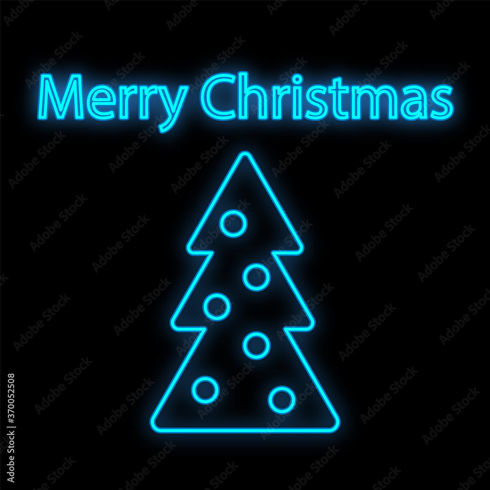 Christmas tree in neon light. Neon sign. Concept design greeting card, poster or banner. Vector illustration Christmas tree in neon light. Neon sign. Concept design greeting card, poster or banner. Vector illustration