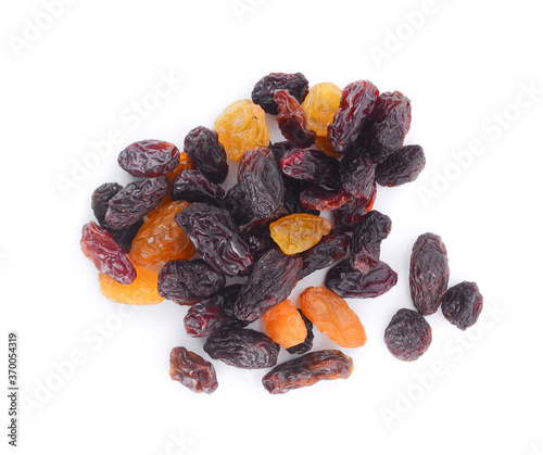color Raisins isolated on white background .