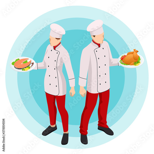 Isometric Online cooking classes concept. Online ordering food in a restaurant
