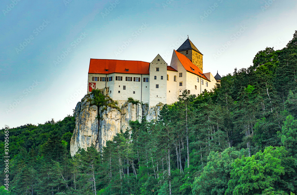 Danube River, Germany;  A castle high above the Danube River in Germany,