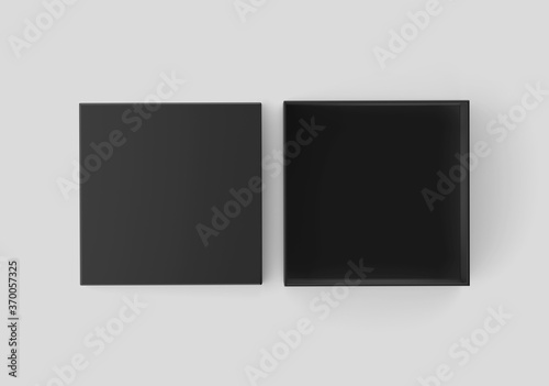 Black Square Box Mockup, Dark Shoe Box packaging container, 3d Rendering isolated on light background