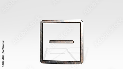SUBTRACT SQUARE made by 3D illustration of a shiny metallic sculpture casting shadow on light background. abstract and design