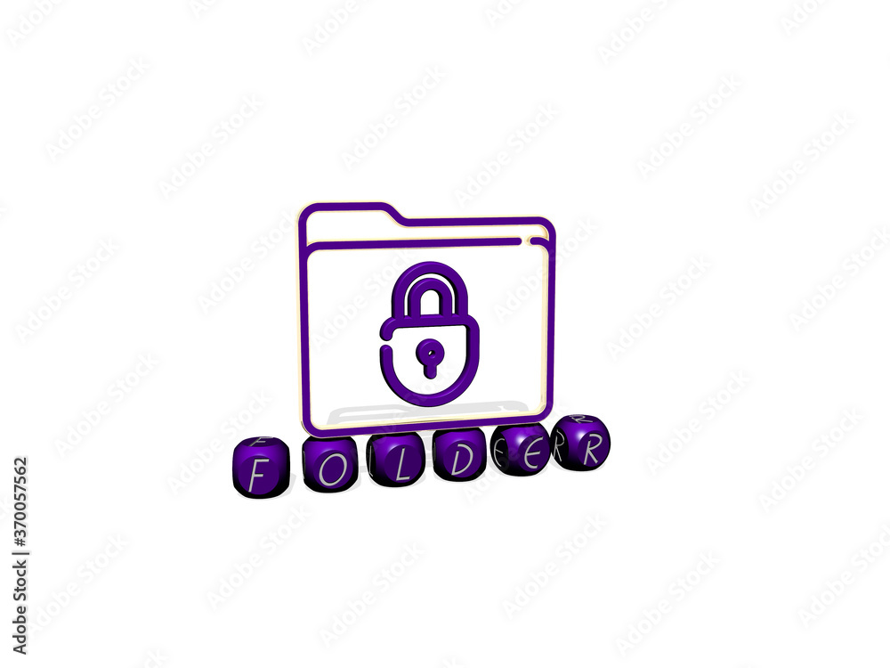 3D illustration of FOLDER graphics and text made by metallic dice letters for the related meanings of the concept and presentations. business and background 3D illustration of FOLDER graphics and text made by metallic dice letters for the related meanings of the concept and presentations. business and background