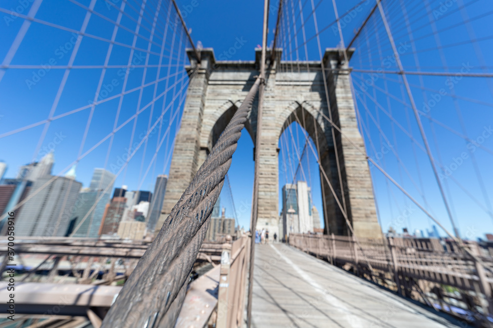 Close up of Brooklyn Bridge steel suspension cable