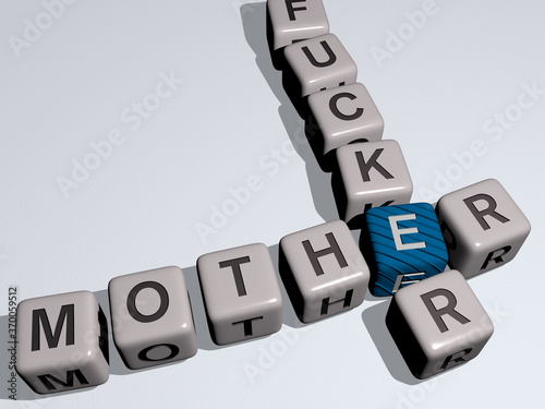 Billede på lærred crosswords of angry: mother fucker arranged by cubic letters on a mirror floor, concept meaning and presentation